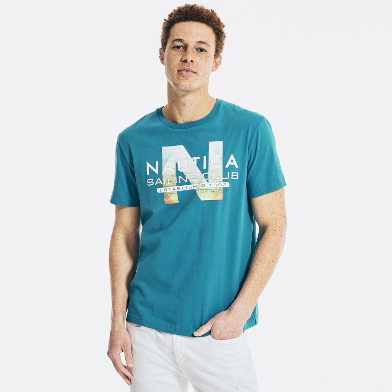 Men's Nautica Sustainably Crafted Sailing Club Graphic T Shirts Blue | mXljV26D