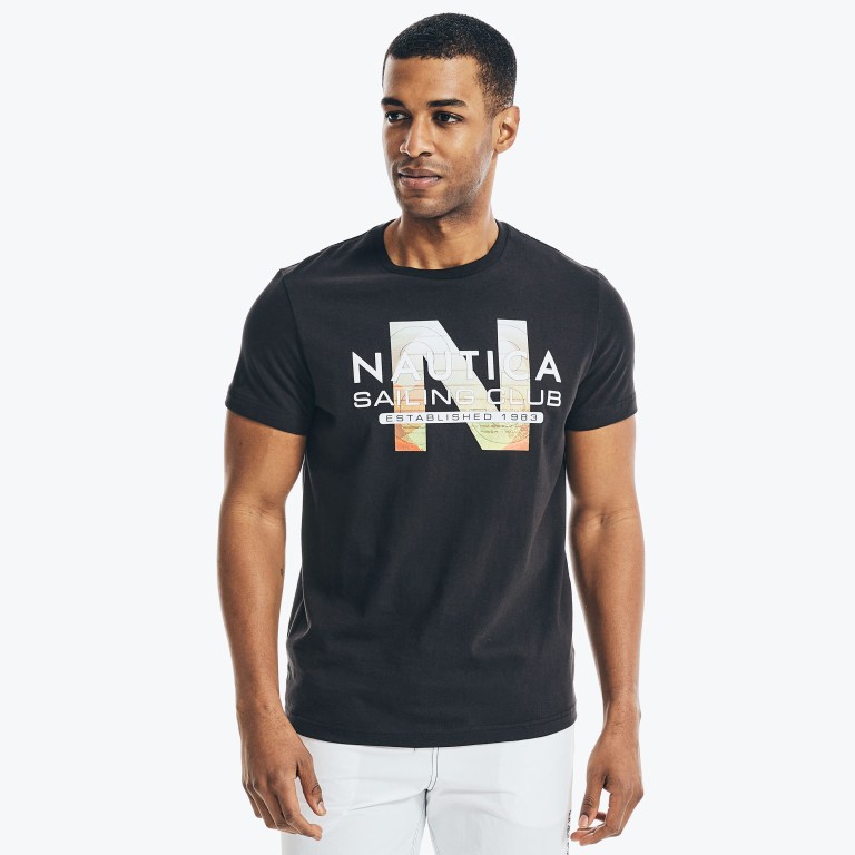 Men's Nautica Sustainably Crafted Sailing Club Graphic T Shirts Black | qK5K48R6