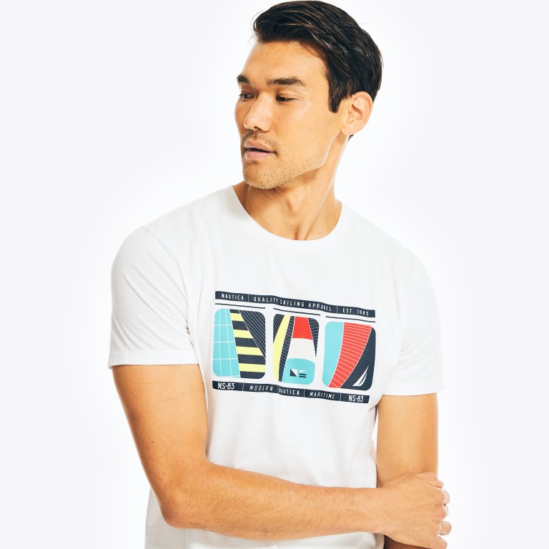 Men's Nautica Sustainably Crafted Sailing Graphic T Shirts White | qovO4WPi