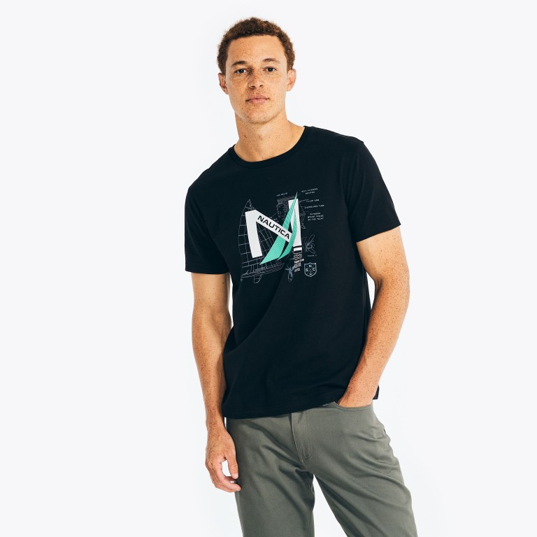 Men's Nautica Sustainably Crafted Yacht Logo Graphic T Shirts Black | xA0yAXQA