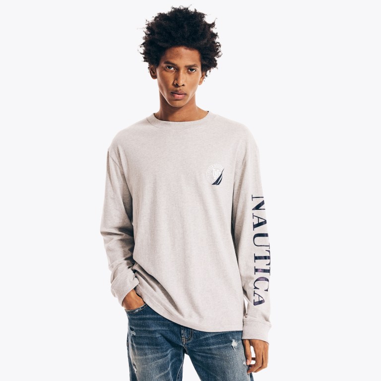 Men's Nautica Urban Necessities X Nautica Graphic Long-sleeve T Shirts Grey | ZuKWJASO