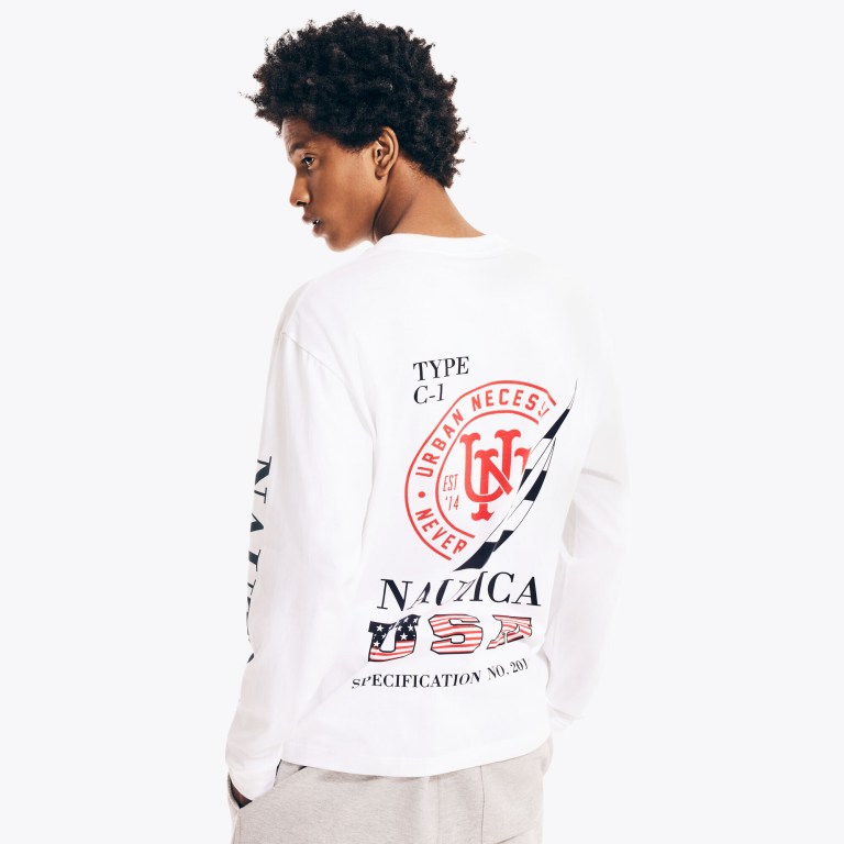 Men's Nautica Urban Necessities X Nautica Graphic Long-sleeve T Shirts White | fjTAFq5C