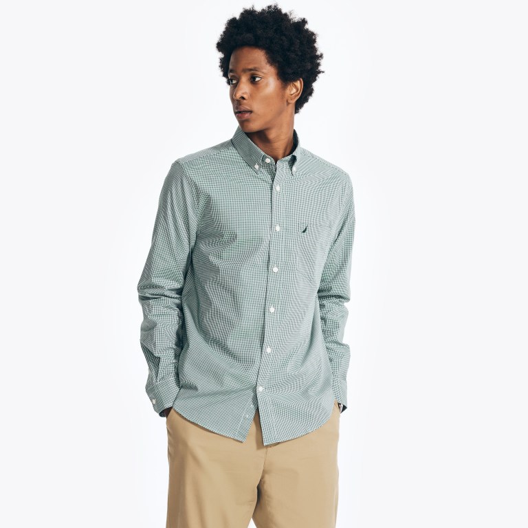 Men's Nautica Wrinkle-resistant Plaid Wear To Work Shirts Blue | Gjyelqav