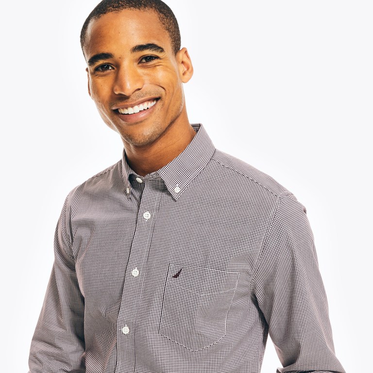 Men's Nautica Wrinkle-resistant Plaid Wear To Work Shirts Red | nbvHgBD8