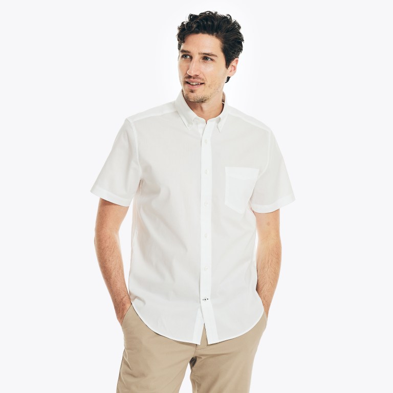 Men's Nautica Wrinkle-resistant Wear To Work -sleeve Shirts White | ZcyJxWKt