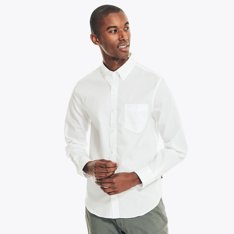 Men's Nautica Wrinkle-resistant Wear To Work Shirts White | cK8P1uVQ