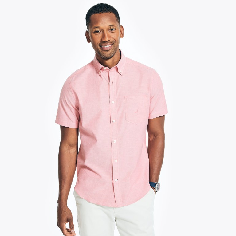 Men's Nautica Wrinkle-resistant Wear To Work -sleeve Shirts Red | cUVkguvr