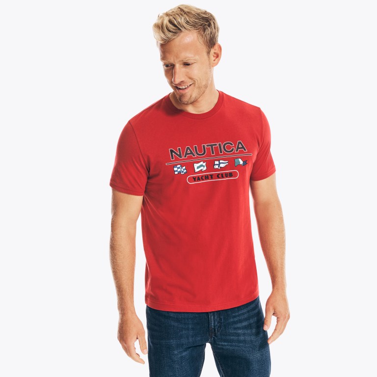 Men's Nautica Yacht Club Graphic T Shirts Red | GLBFIVsR