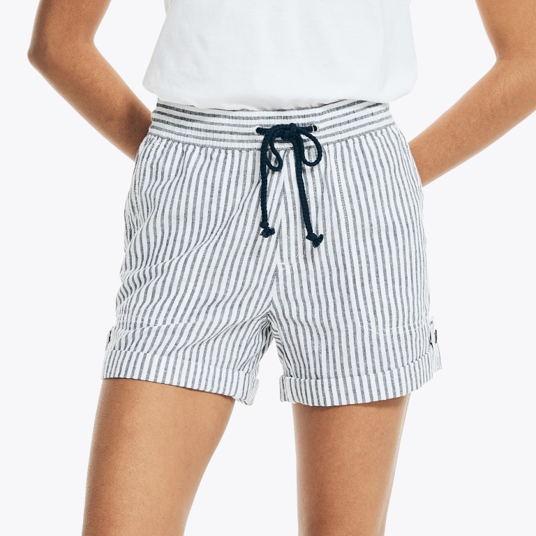 Women's Nautica 4.5" Striped Linen-blend Pull-on Shorts Blue | GGYTndmJ