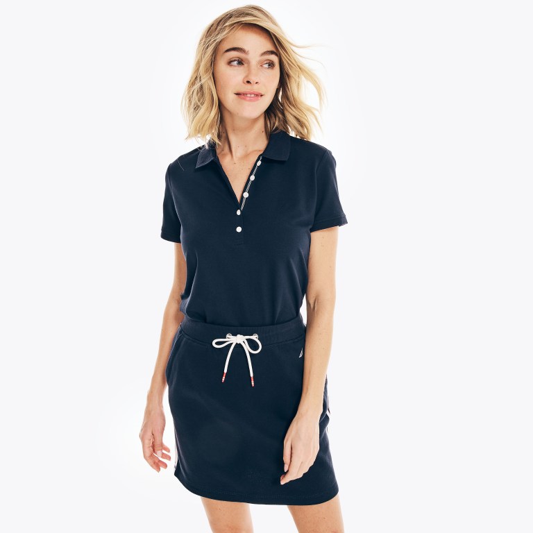 Women's Nautica 5-button Polo Shirts Blue | dBQ93WMH