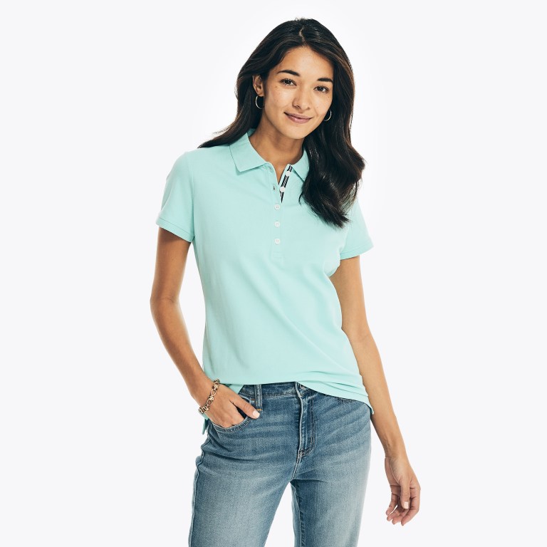 Women's Nautica 5-button Polo Shirts Blue | l2RNB2Uq