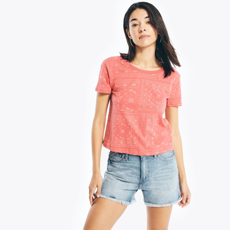 Women's Nautica Bandana Print T Shirts Red | NkSuWeVb