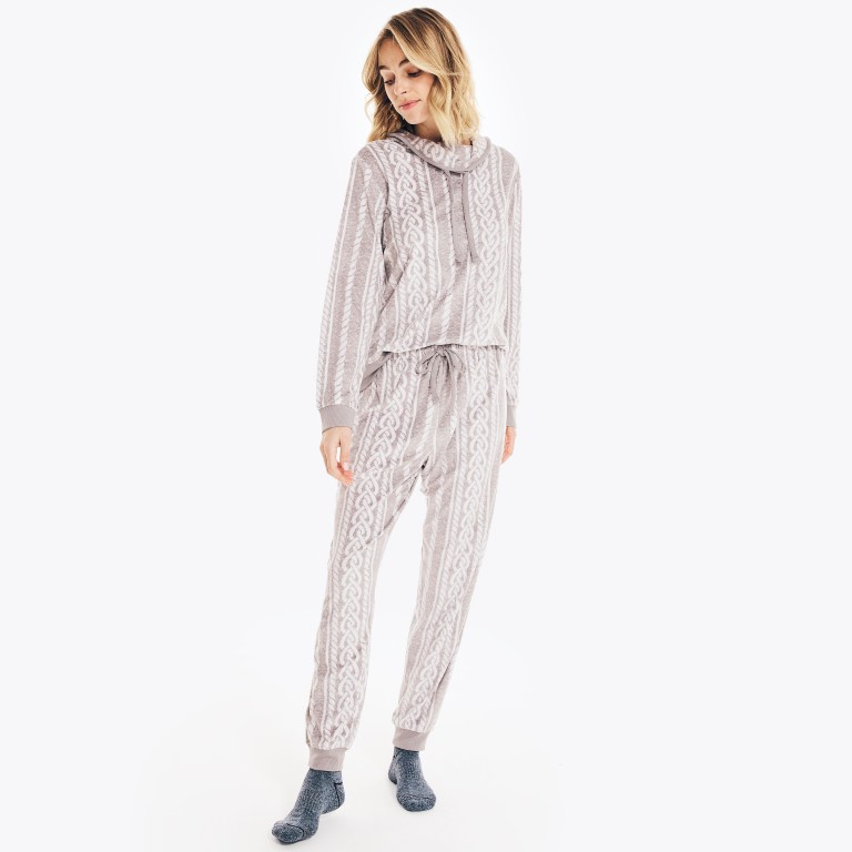 Women's Nautica Cable-knit Pajama Set Sleepwear Black | C8ii4NG5