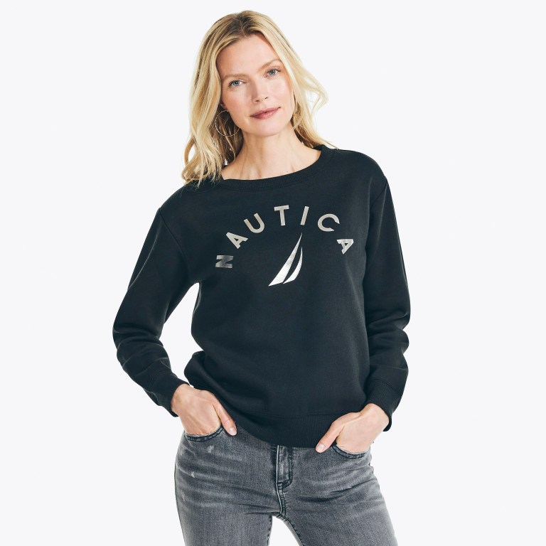 Women's Nautica Logo Graphic Sweatshirts Black | F02jEO6F