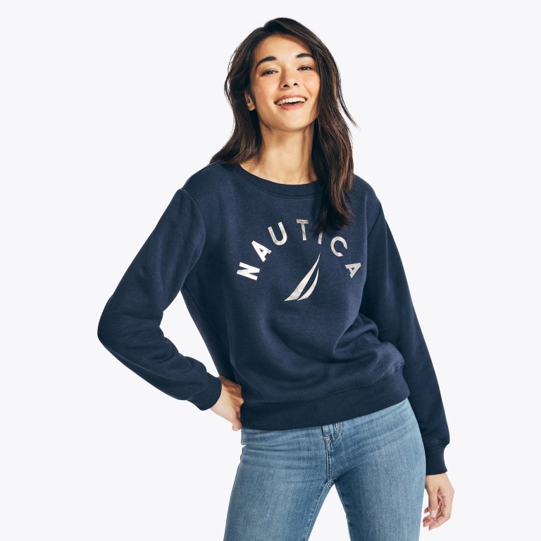 Women's Nautica Logo Graphic Sweatshirts Blue | WghYlZUy