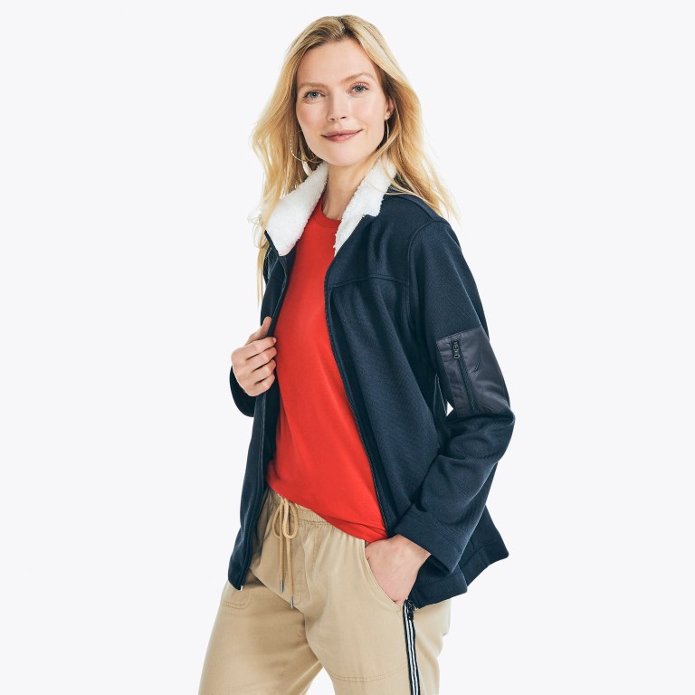 Women's Nautica Mock-neck Fleece Jackets Blue | PlHHHT8a