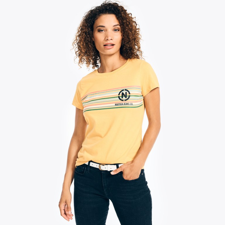 Women's Nautica Nautica Co. Logo T Shirts Yellow | q899UnCF