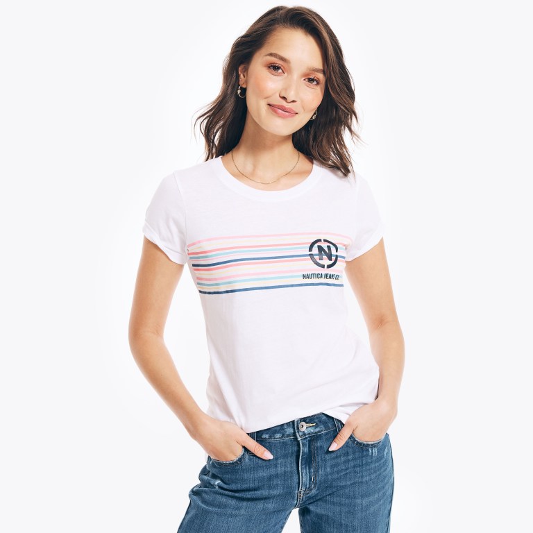 Women's Nautica Nautica Co. Logo T Shirts White | tLRoBUco