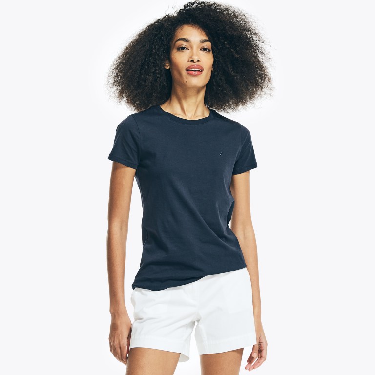 Women's Nautica Solid Crewneck T Shirts Blue | 3oSOvxHK