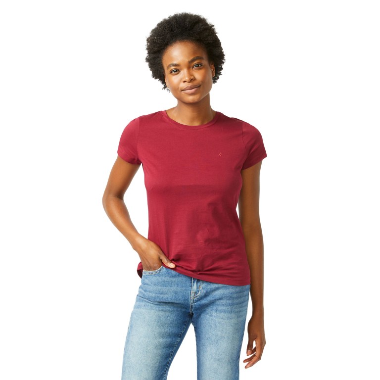 Women's Nautica Solid Crewneck T Shirts Red | C10g4ez3