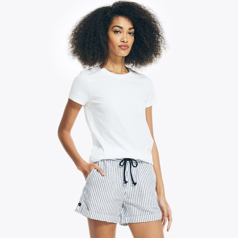 Women's Nautica Solid Crewneck T Shirts White | J7TFVhND