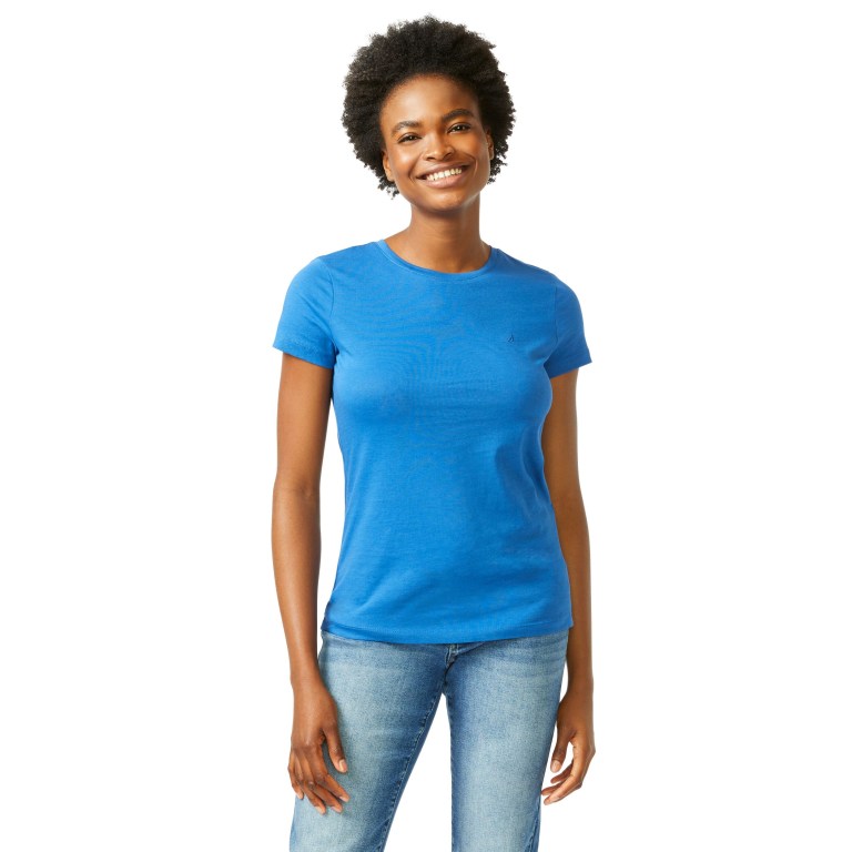 Women's Nautica Solid Crewneck T Shirts Blue | OodvbHkU