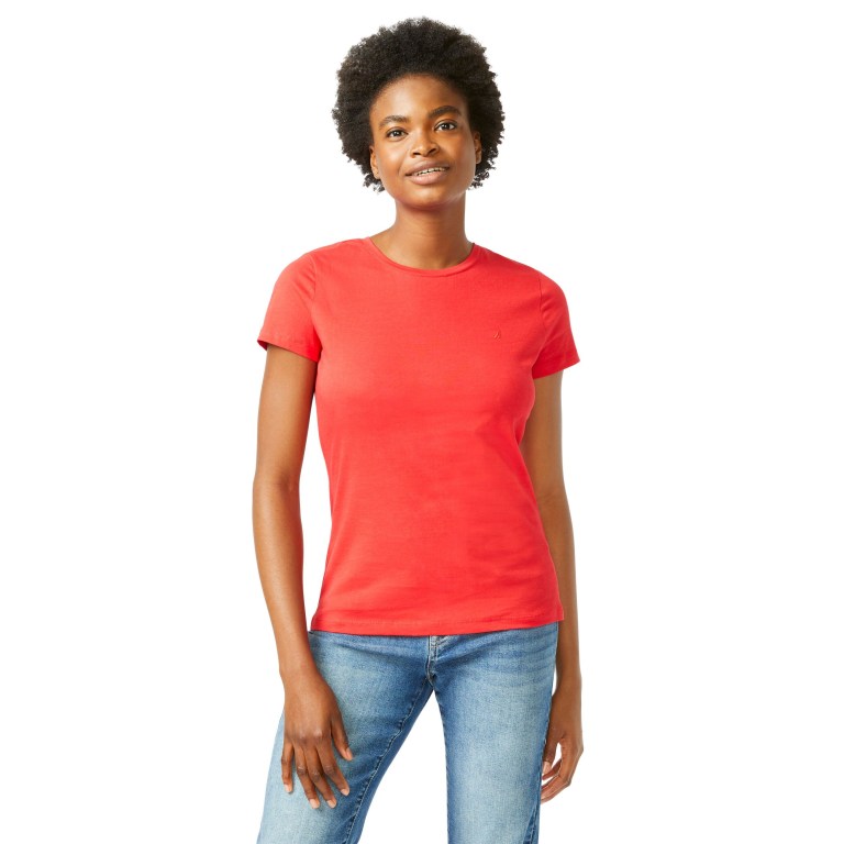 Women's Nautica Solid Crewneck T Shirts Red | n18T40iX