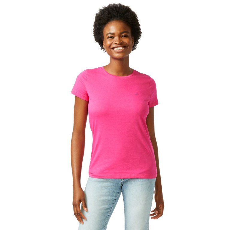 Women's Nautica Solid Crewneck T Shirts Pink | uPHrfb3z