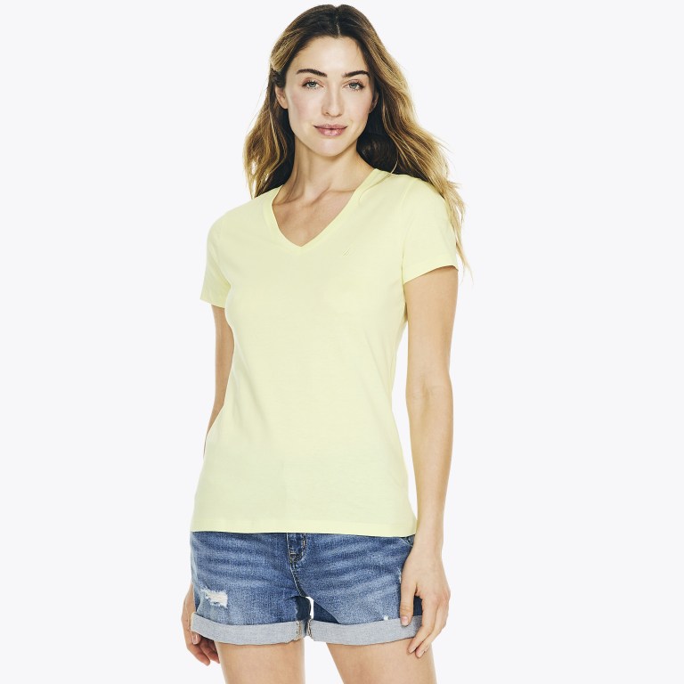 Women's Nautica Solid V-neck T Shirts Green | bZkZv8tE