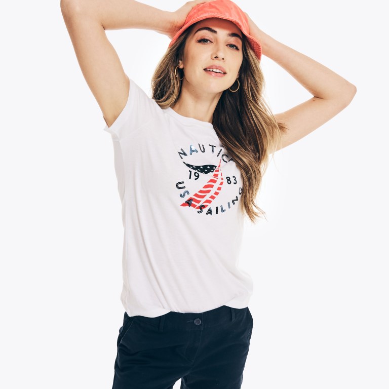 Women's Nautica Sustainably Crafted Americana Graphic T Shirts White | kCVGHG92