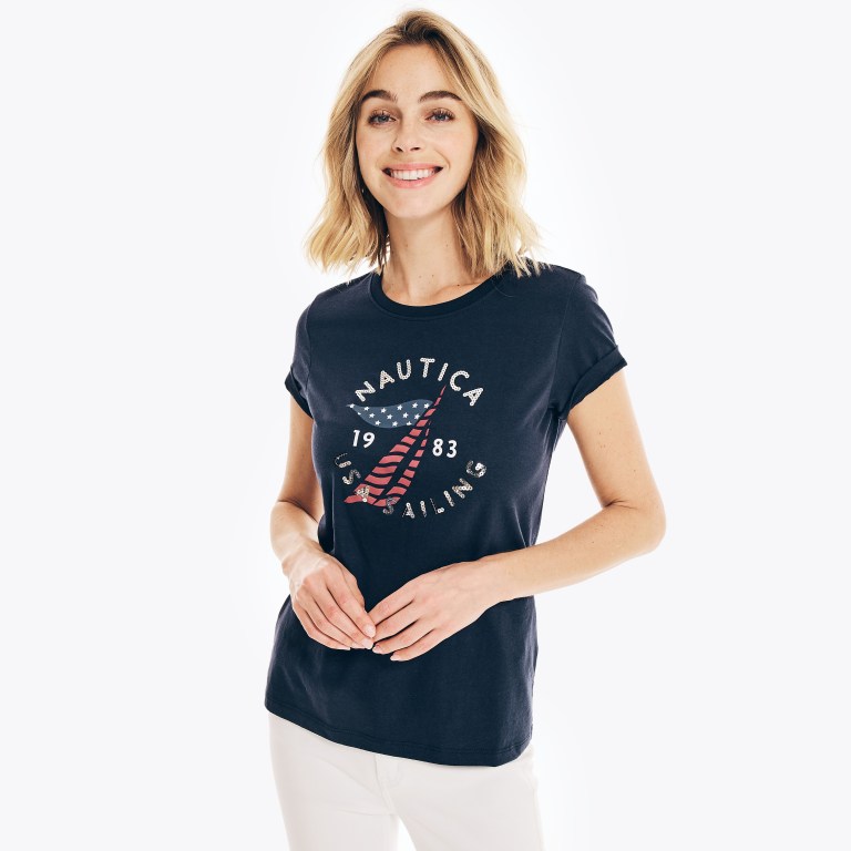 Women's Nautica Sustainably Crafted Americana Graphic T Shirts Blue | oEuxdMBz