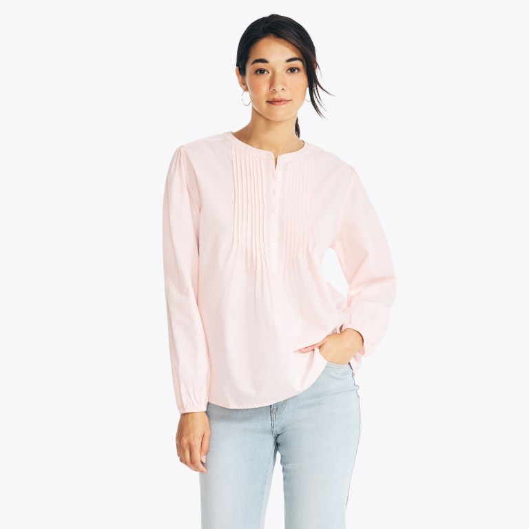 Women's Nautica Sustainably Crafted Pintuck Popover Tops Multicolor Pink | bjir9npw