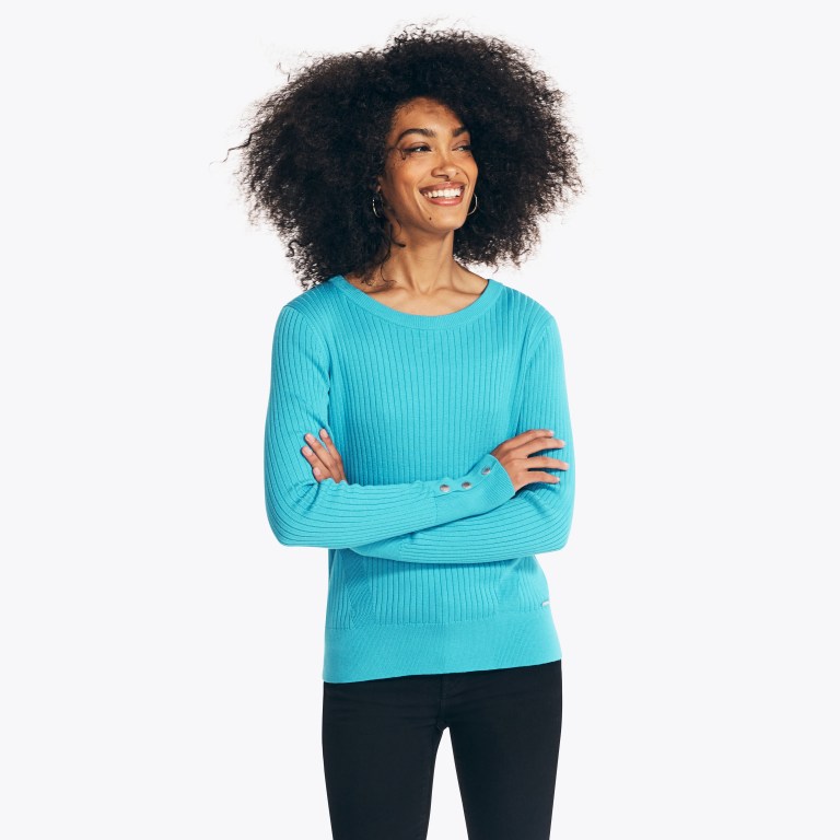 Women's Nautica Sustainably Crafted Rib-knit Sweaters Blue | AhHJNffa