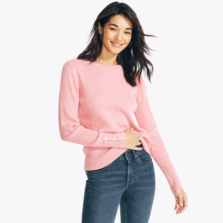 Women's Nautica Sustainably Crafted Rib-knit Sweaters Pink | gR0wuZTB