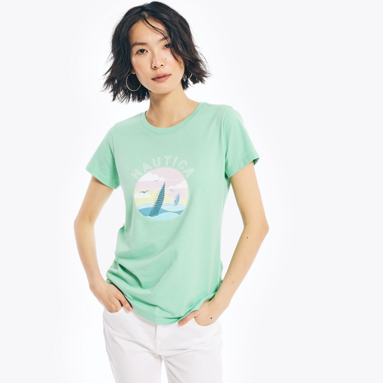 Women's Nautica Sustainably Crafted Sailing Graphic T Shirts Mint | 2FAjLjqM