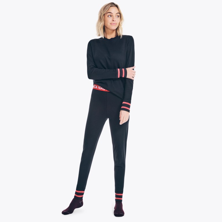 Women's Nautica Thermal Set Sleepwear Black | W2bBOwKV